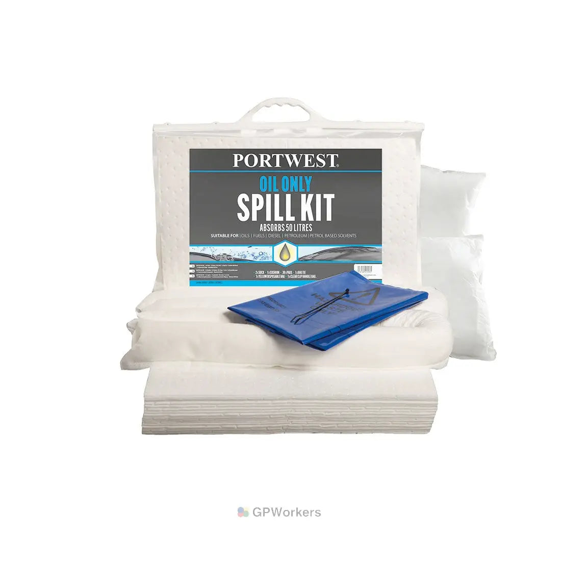 KIT ABSORBANTS 50 LITRES POUR HYDROCARBURES UNIQUEMENT